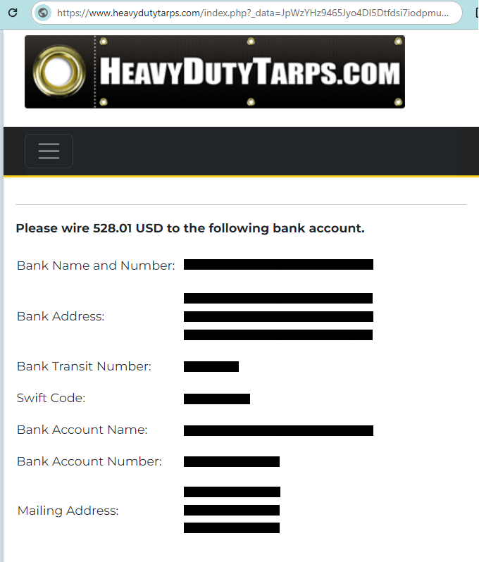 Banking details display form Banking details display form