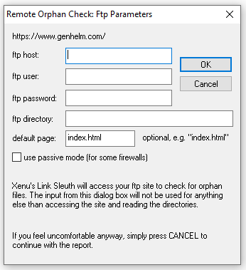 Remote orphan check dialog Remote orphan check dialog