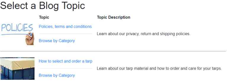 Page used to select a topic Page used to select a topic