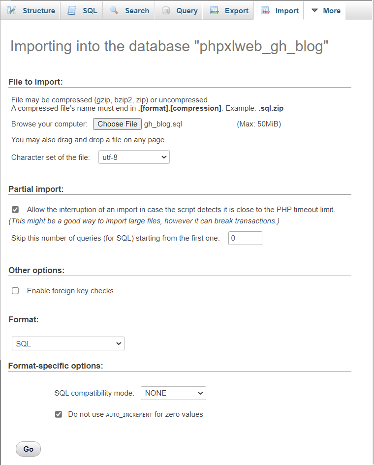 Import the SQL to phpMyAdmin Import the SQL to phpMyAdmin