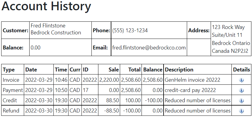 Account history Account history