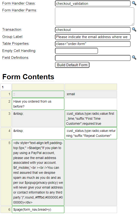 Checkout Form Definition Checkout Form Definition