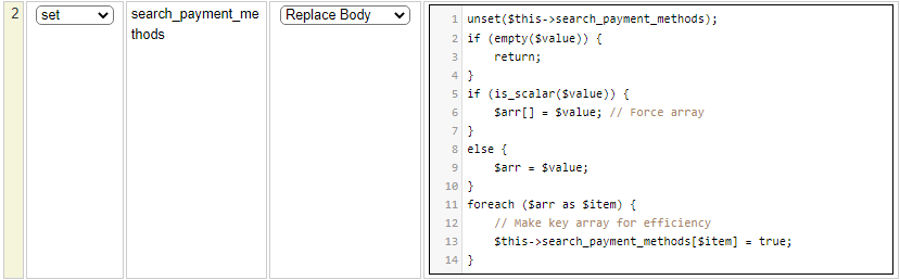 Custom set method for the search_payment_method field Custom set method for the search_payment_method field