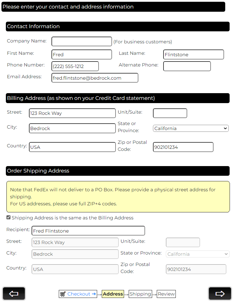 Sample customer form Sample customer form
