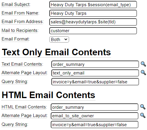 Mailform used to send the order summary to the customer Mailform used to send the order summary to the customer