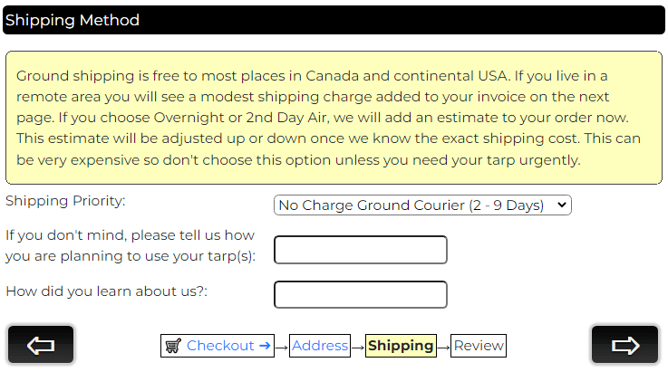 Form to collect shipping method Form to collect shipping method